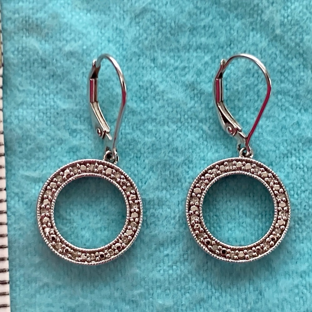 925 sterling silver and diamond lever back earrings